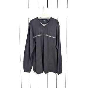 Mens 90s Van Heusen black grey striped pullover ribbed sweater